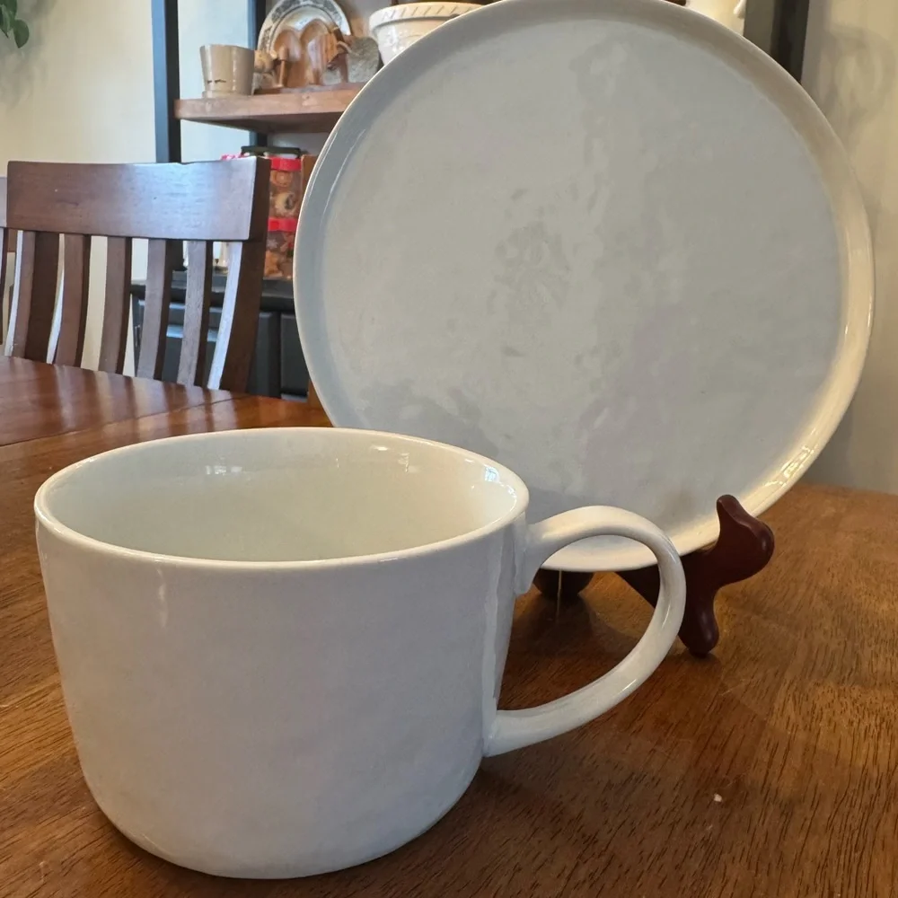2 Crate & Barrel Soup And Sandwich Set Mercer White Jumbo 20 oz Farmhouse